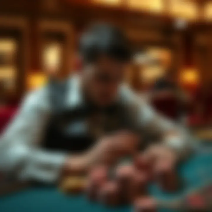 Player analyzing baccarat strategies with chips