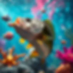 An artistic representation of the Big Bass Bonanza slot theme featuring vibrant aquatic elements