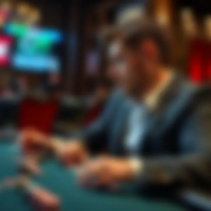Strategic Thought in Blackjack A player contemplating their next move in blackjack.