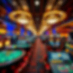 An overview of a vibrant casino floor with various games