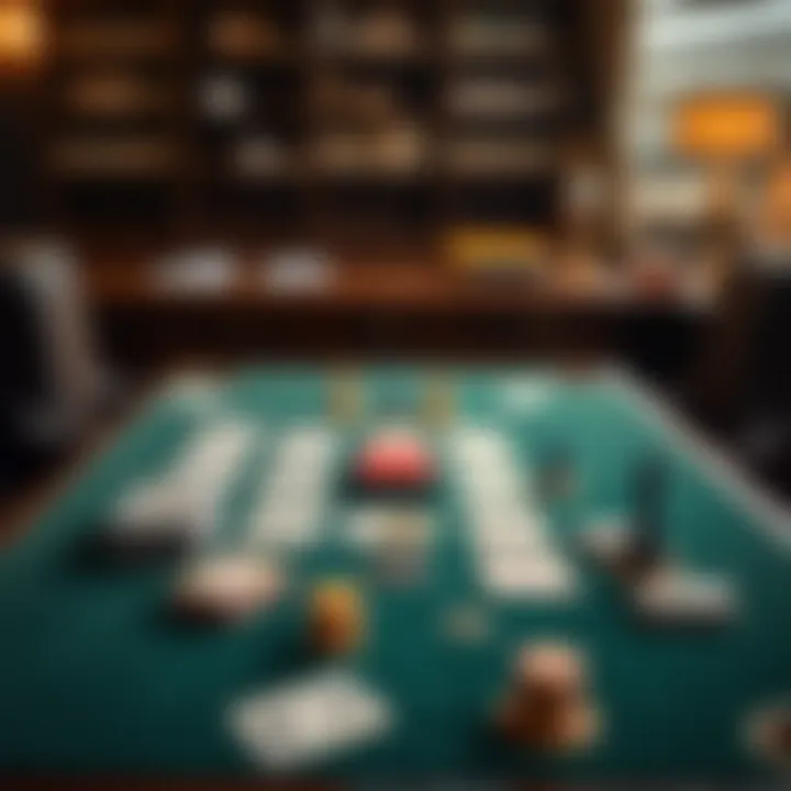 Strategic Card Game A strategic card game setup on a green felt table