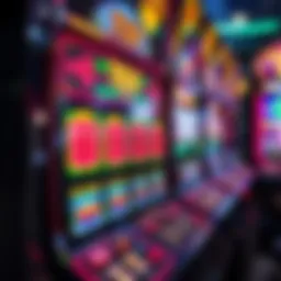 Colorful slot machine display with spinning reels