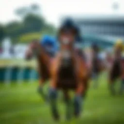 A thoroughbred horse racing in full stride