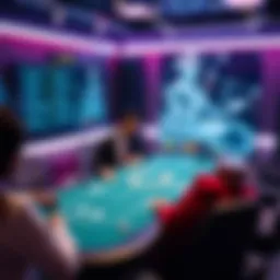 A digital poker table showcasing a virtual game environment