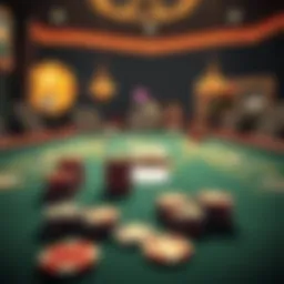 A vibrant poker table set up with cards and chips