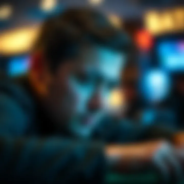 Player Focused on Strategy A close-up view of a player deep in concentration during a high-stakes game