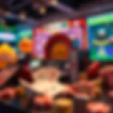 An illustration depicting various popular online casino games such as slots, poker, and blackjack.